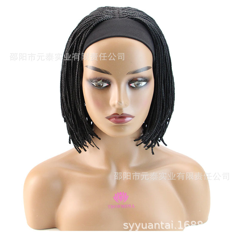 Hairband Small Braids Wig European and American Style Women's Small Curly Synthetic Hair Wig African Drawstring Braids Short Hair Trendy Short Hair