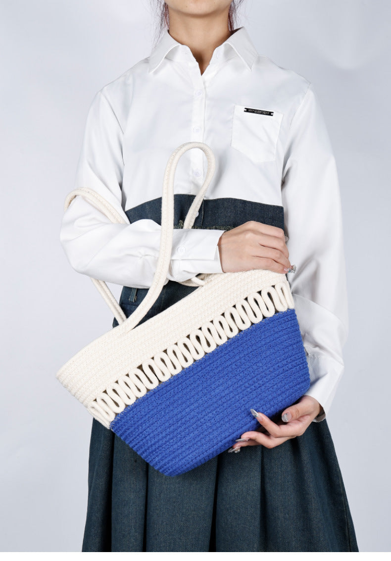 Single Shoulder Bag Hollow Summer Woven Bag New Large Capacity French Straw Bag Beach Vacation Beach Bag for Women