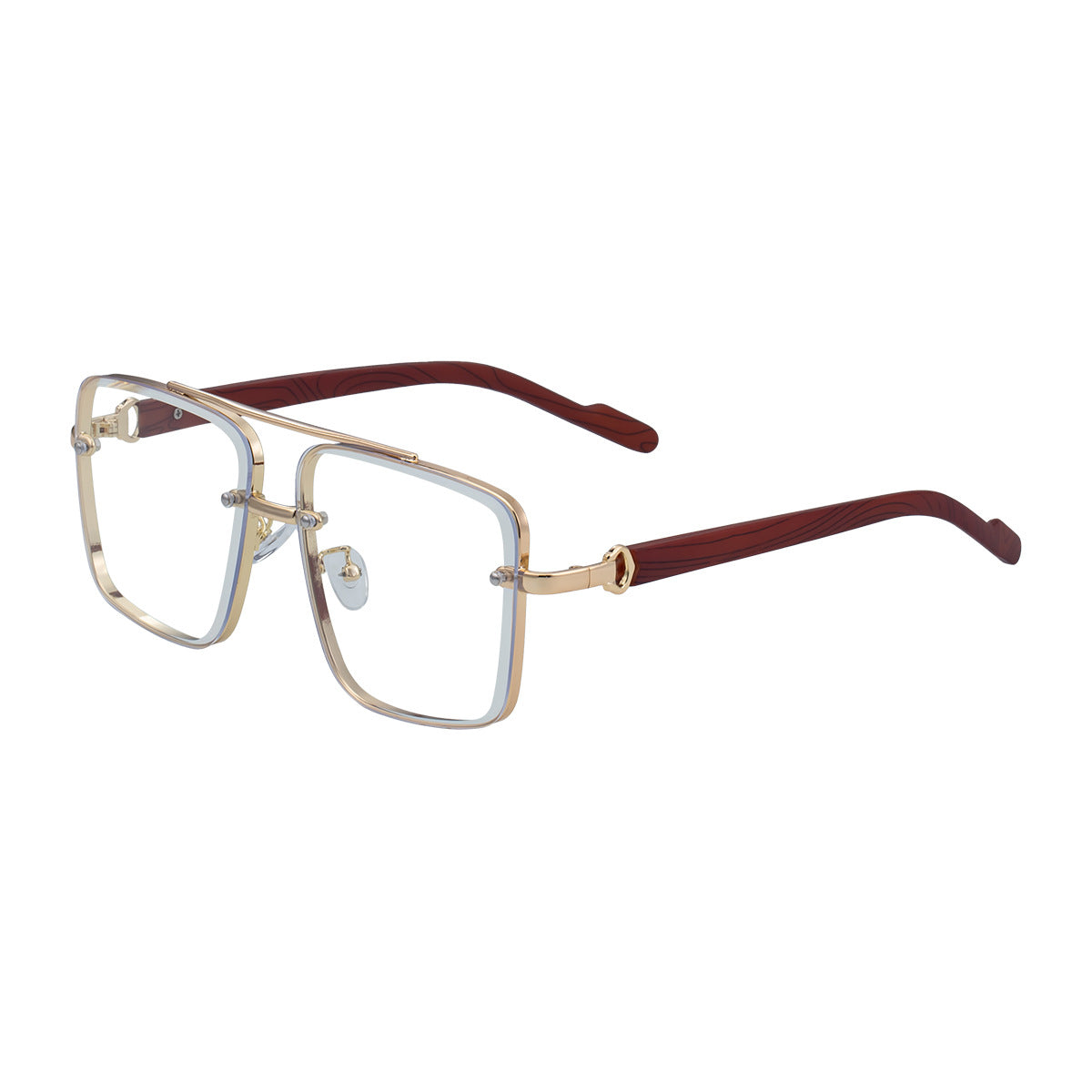 European and American Style Square Frame Cut Edge Sunglasses for Men with Imitation Wood Grain Temples, Men's Trendy Wholesale sunglass