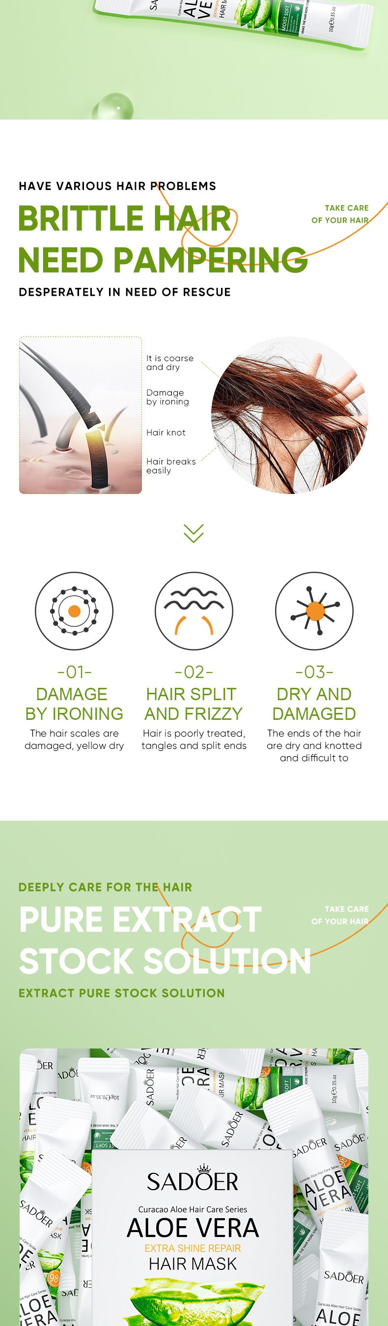 Aloe Vera Hair Mask10g*20pcs Smooth Improves Frizz and Smoothness Portable Export Manufacturer Wholesale