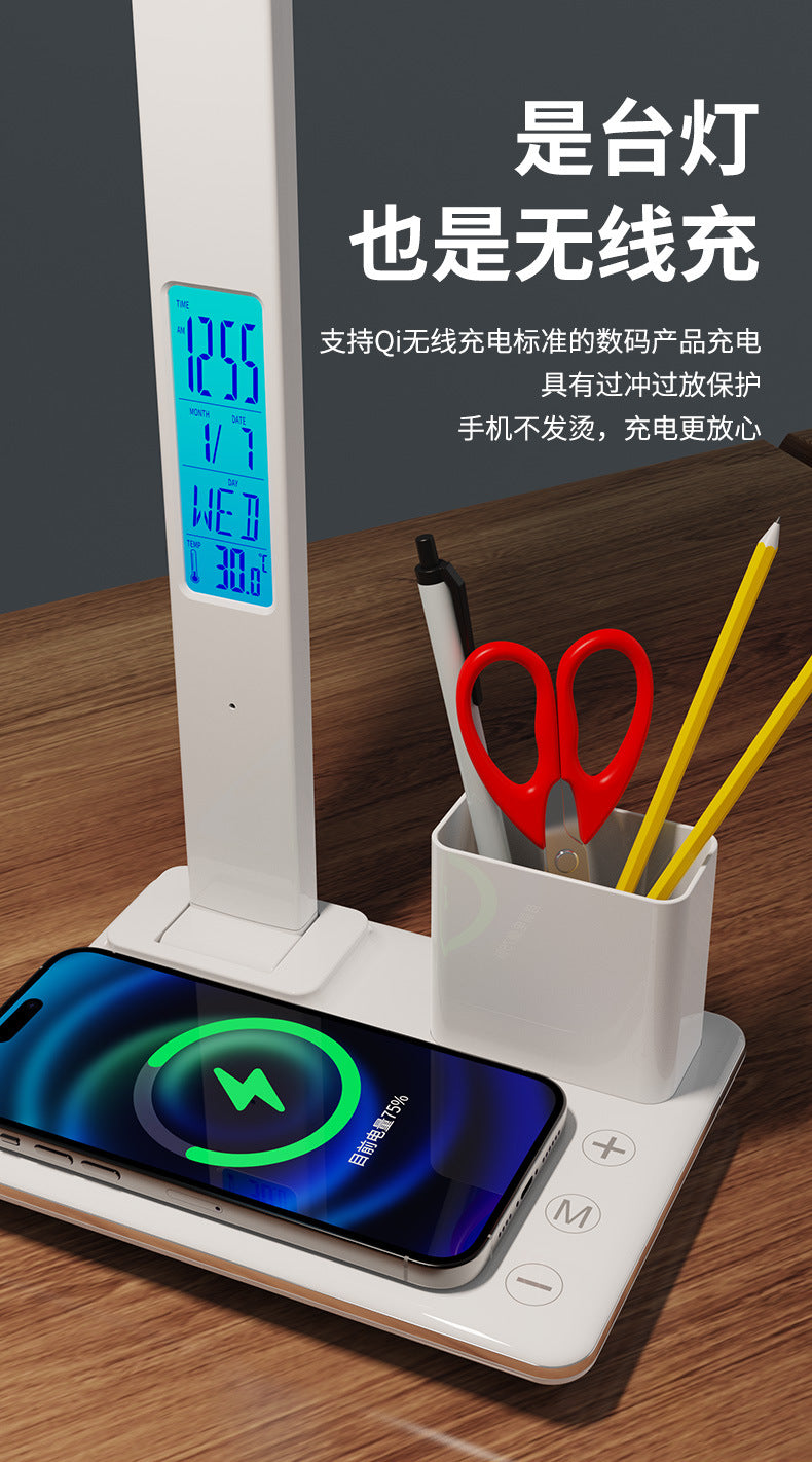 Office Pen Holder Desk Lamp Wireless Charging Touch Eye Protection Desk Lamp Student Dormitory 7-in-1 Multifunctional Night Light