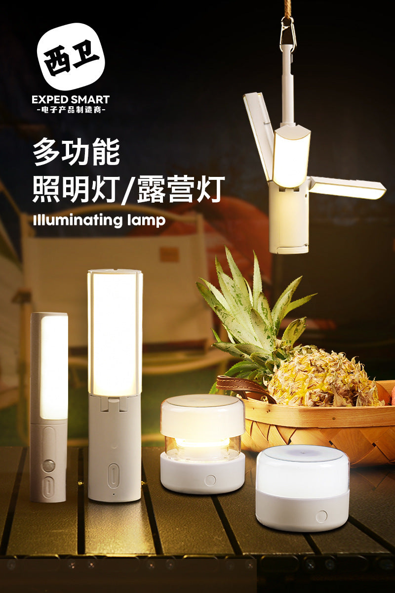 Camping Multifunctional Folding Light Tent Atmosphere Light Camping Lantern Handheld Hanging Light Dormitory Student Lighting Outdoor