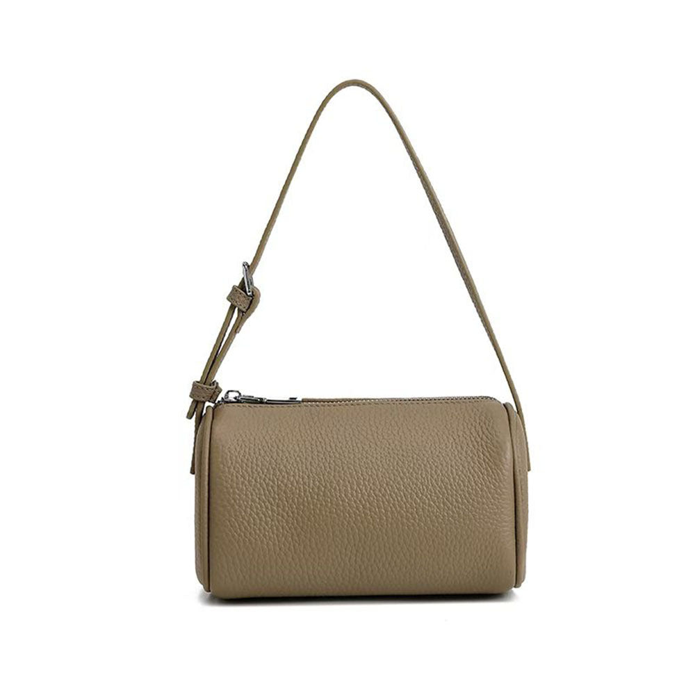 Genuine Leather Women's Bag Round Handbag Top Layer Cowhide Simple Versatile Underarm Shoulder Bag Pillow Crossbody Small Bag