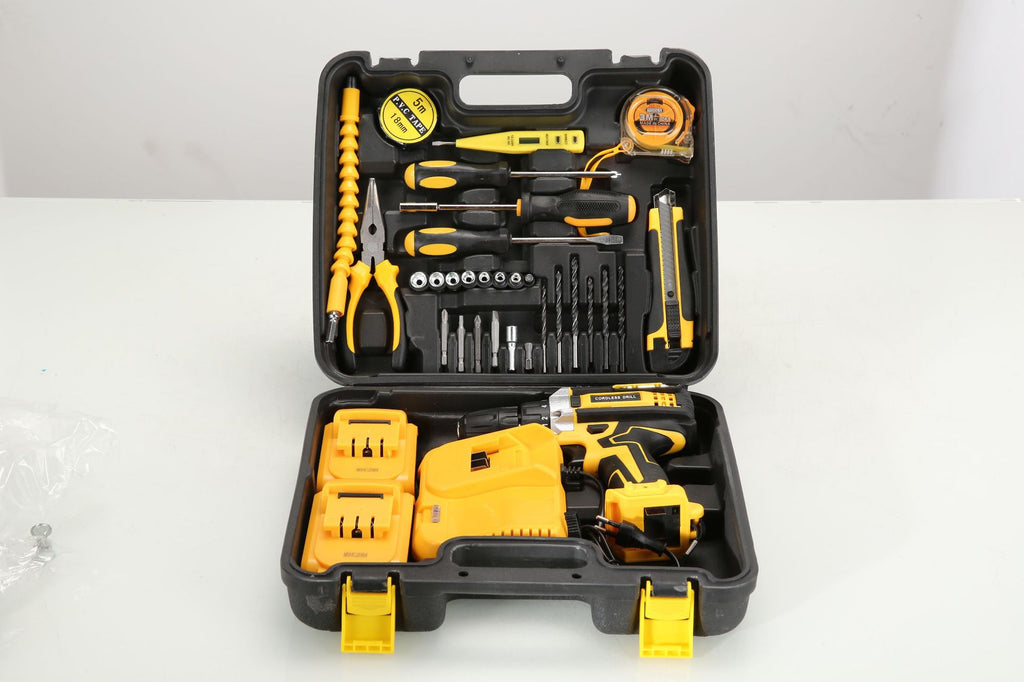 21V Lithium Battery Cordless Drill Tool Box Rechargeable Multi-Function High-Power Impact Drill Electric Hardware Tool Set