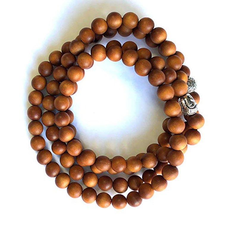 Men's Sandalwood Buddha Beads Long Bracelet Prayer Beads108Beaded Sweater Chain8mm Beaded Buddha Head Long Bracelet