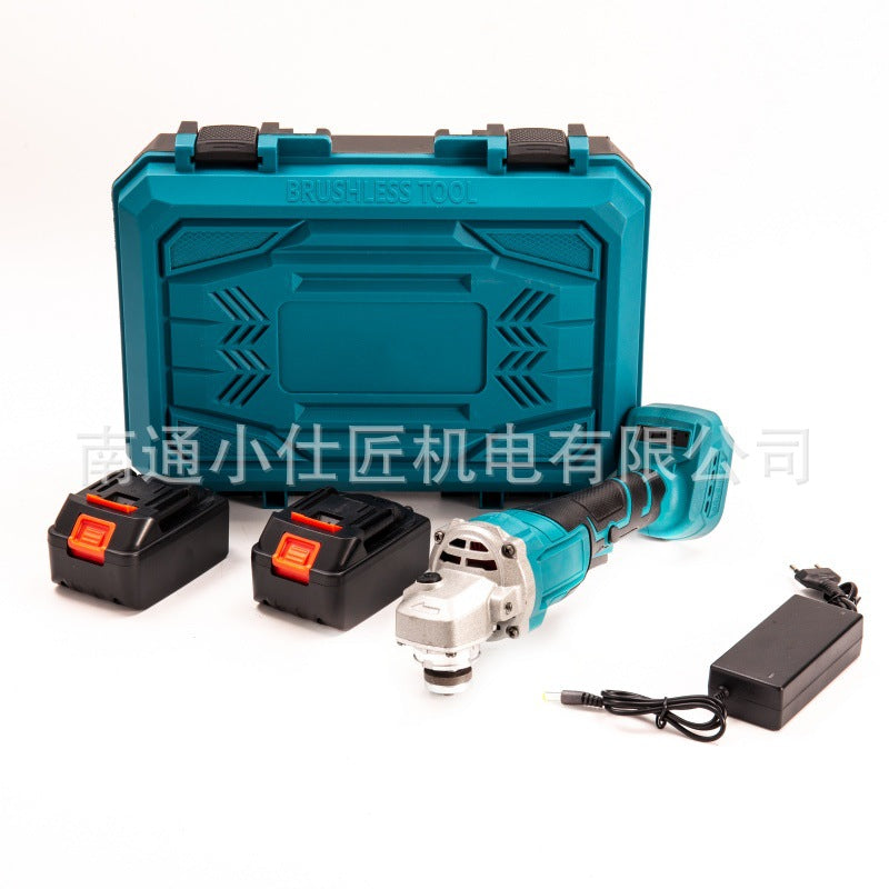 Cross-Border Lithium Battery Tool Brushless Angle Grinder High Power Industrial Grade Plastic Case One Battery One Charger Rechargeable Angle Grinder