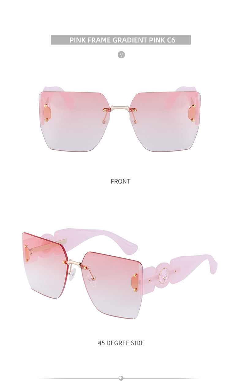 European and American Fashion Square Frame Sunglasses for Women, Trendy Rimless Cut Edge Sun Protection Sunglasses for Women sunglasses