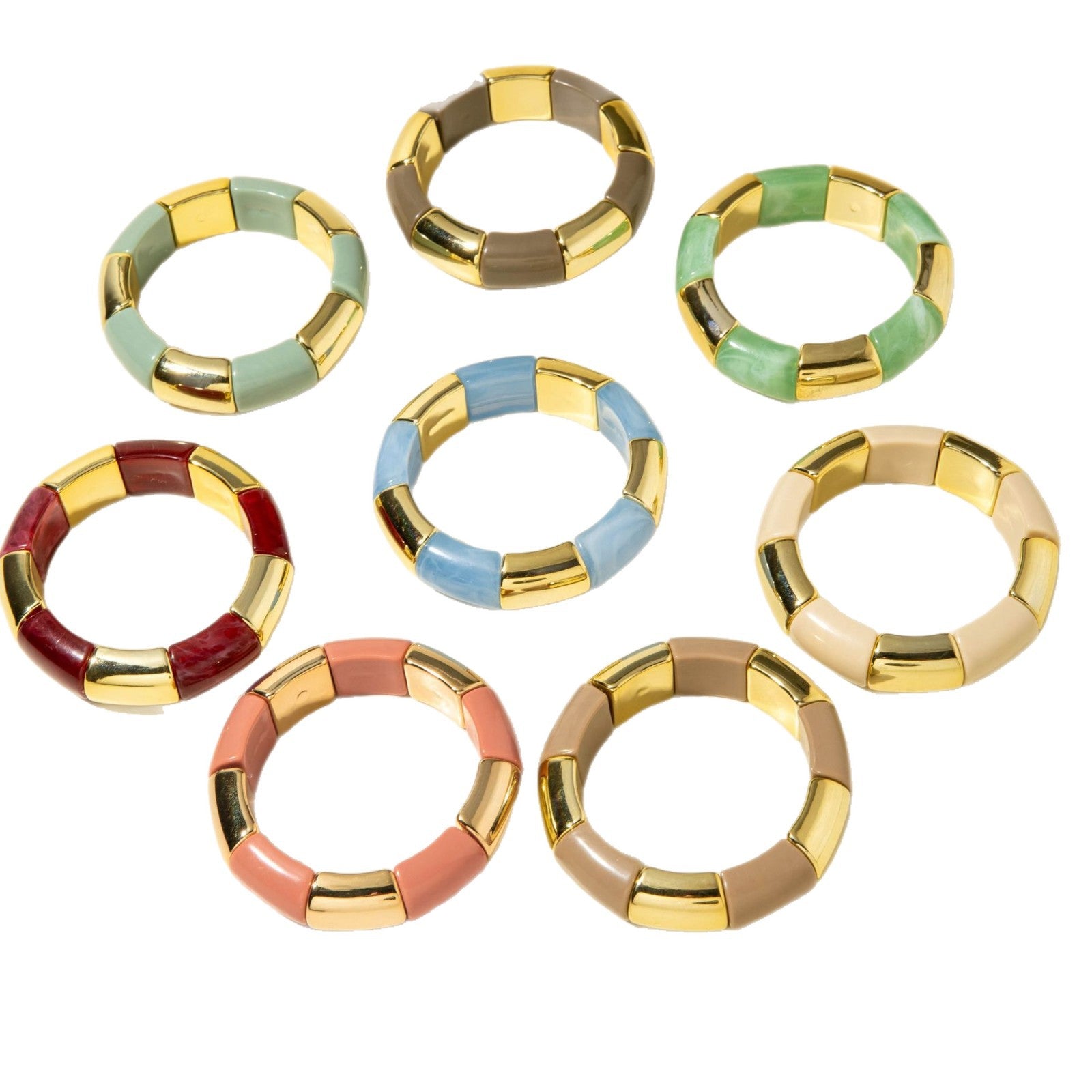 European and American Style Bohemian Bamboo Tube Color Block Elastic Beaded Bracelet Simple Fashion Bracelet Wholesale