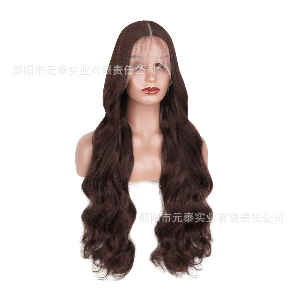 Cross-Border European and American Style Wig Middle Part Black Big Wave Long Curly Hair Synthetic High-Temperature Fiber Manufacturer European and American Style Long Curly Hair