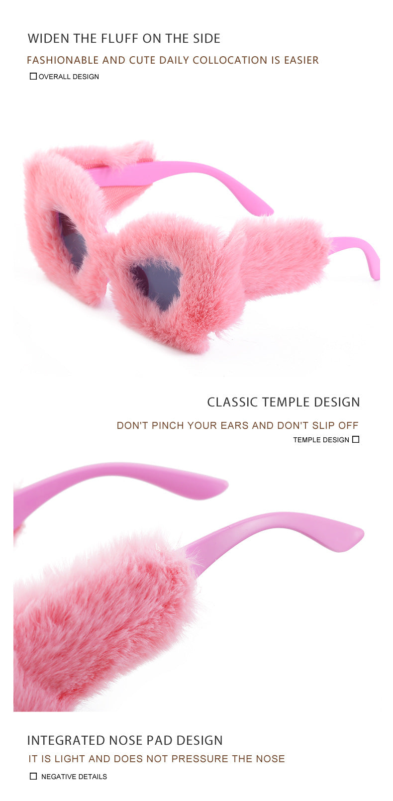 Puppy Style Plush Winter Sunglasses for Women Fashion Cat Eye Sunglasses European and American Style Sunglasses