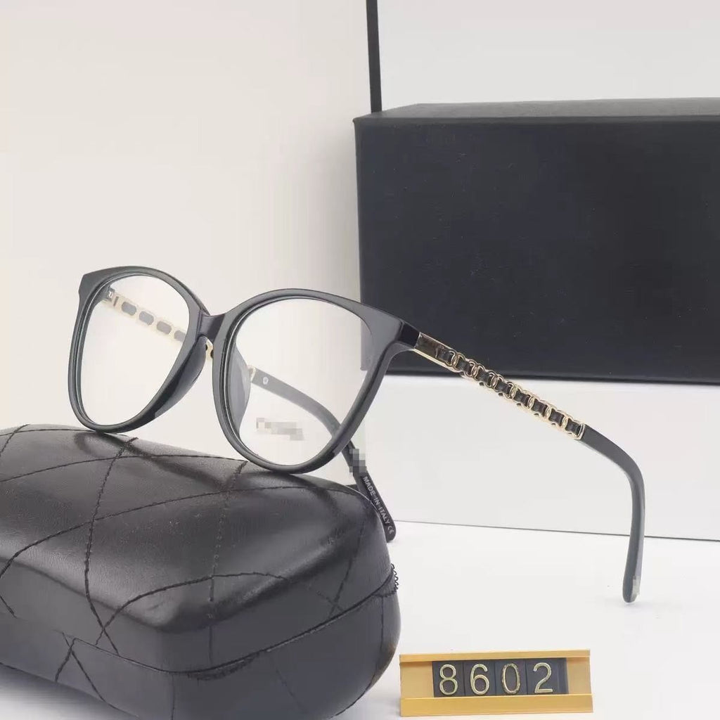 Chanel Style Eyeglass Frames3408Black Frame Plain Glasses Female Blogger Same Style Anti-Blue Light Radiation Outdoor Street Shooting Glasses