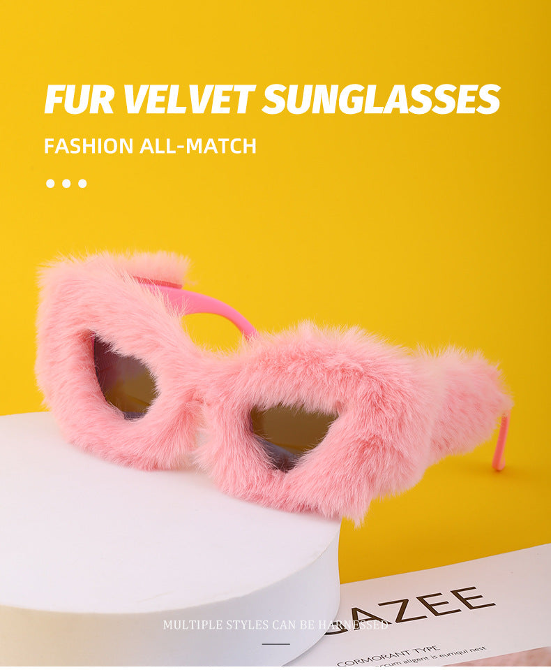 Puppy Style Plush Winter Sunglasses for Women Fashion Cat Eye Sunglasses European and American Style Sunglasses