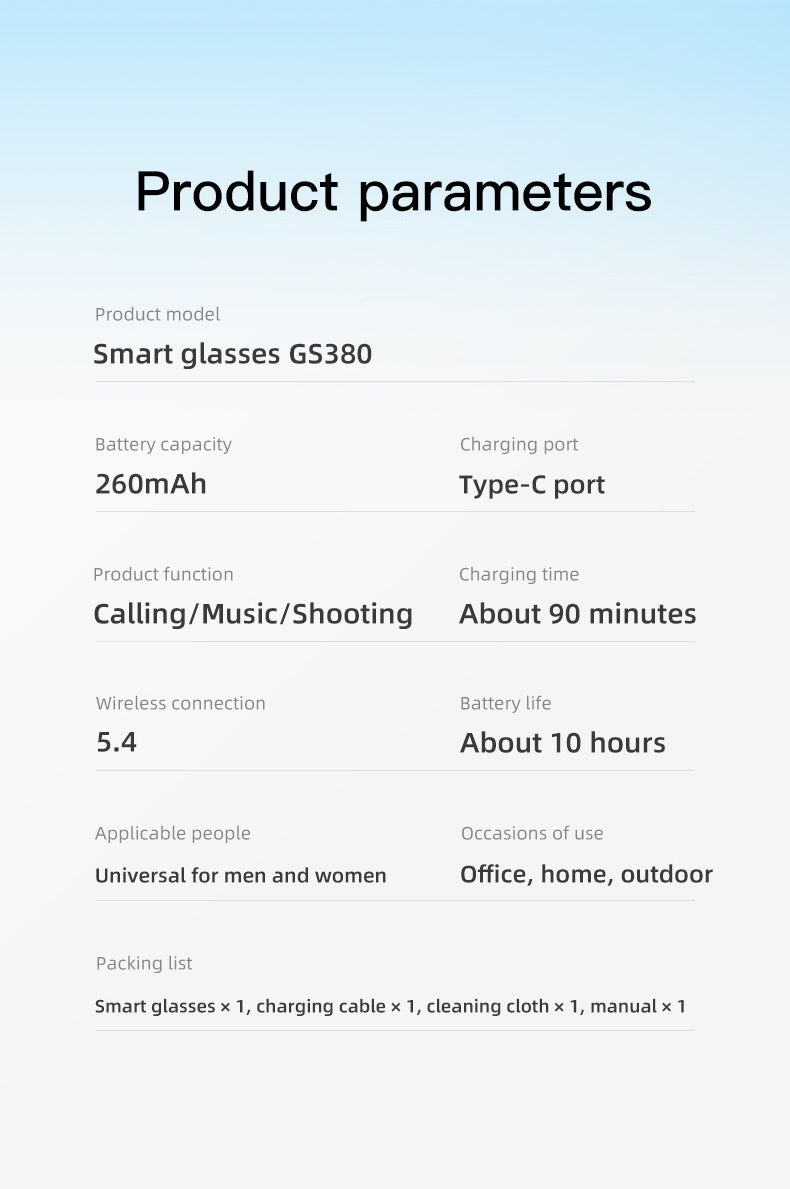 New ai Smart Glasses mate2With Camera for High-Definition Photo and Video Recording GS380Bluetooth Glasses