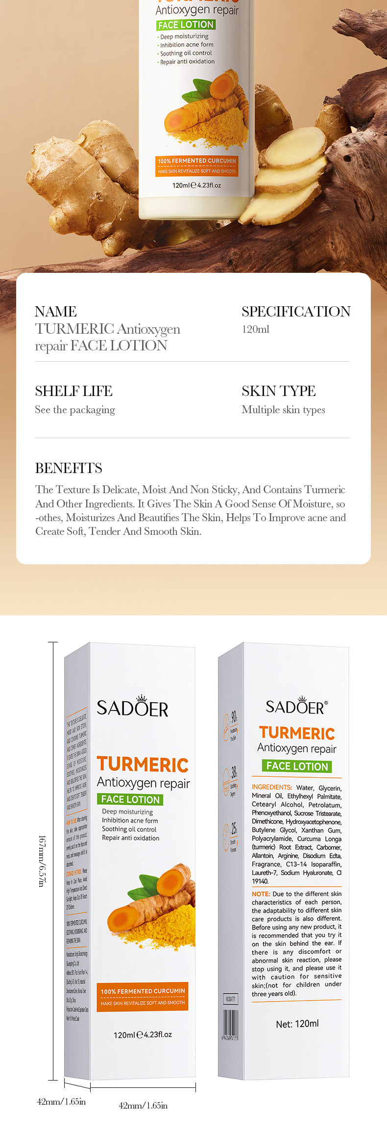 Full English Turmeric Skincare Set SADOER Cleansing, moisturizing, hydrating five-piece set for  foreign trade wholesale