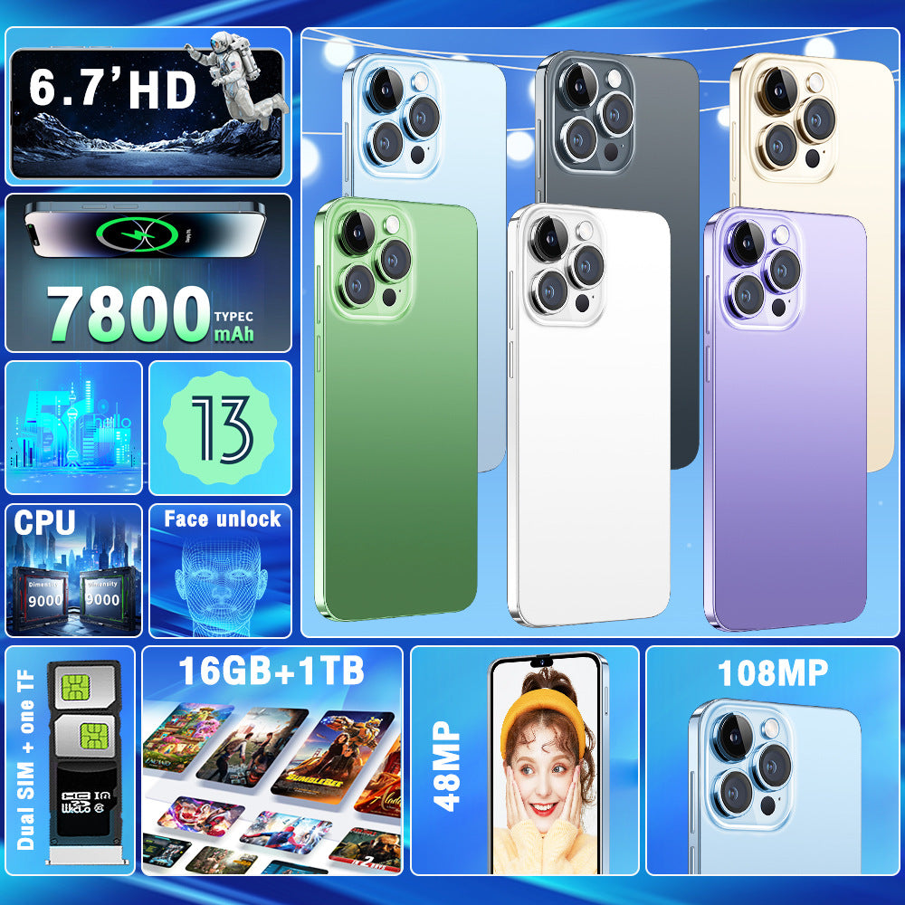 16+1T Smartphone i15ProMAX Hd6.8Large Screen In Stock New Wholesale Full Screen