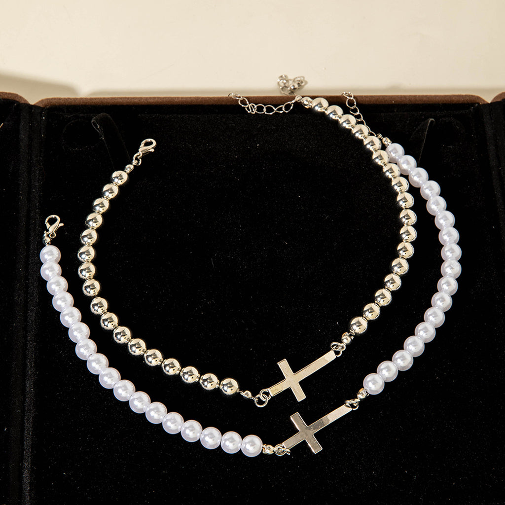 European and American Ornament  Simple Versatile Japanese and Korean Fresh Style Beaded Sugar Cube Round Bead Pearl Necklace Wholesale