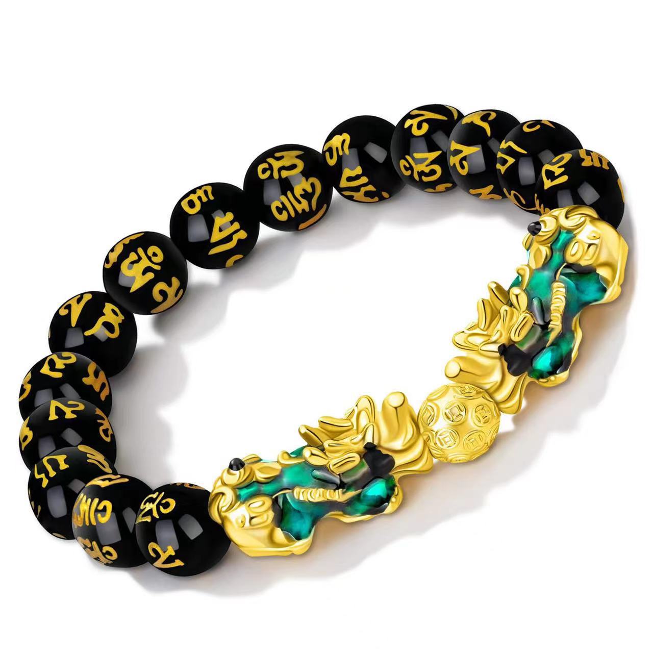 Vietnam Sand Gold Pixiu Bracelet for Men and Women Imitation3D Hard pure gold99Obsidian Wealth-Attracting Pichu Buddha Bead Jewelry Long-Lasting Color