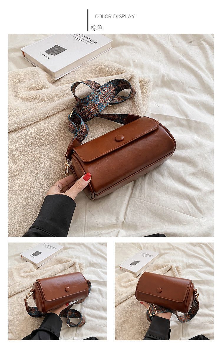 New Fashionable Single Shoulder Bag PU Round Barrel Bag Daily Niche Matching Single Shoulder Crossbody Women's Bag
