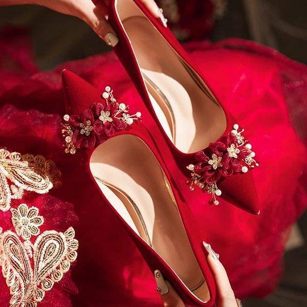 2025New Style Chinese-French Wedding Dress Toast Wedding Banquet Wedding Shoes Women Xiuhe Dress Low Heel Comfortable Bride High Heels