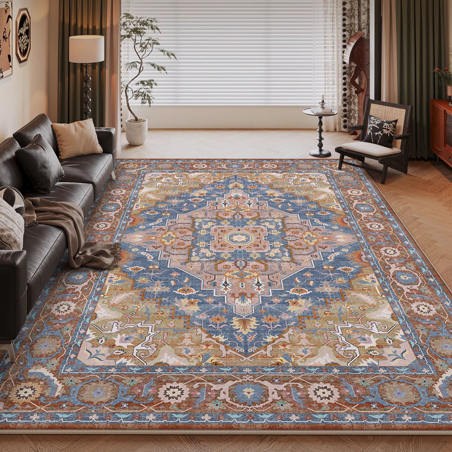 Persian Style Large Area Full Coverage Living Room Carpet, Stain Resistant and Easy to Maintain, Sofa and Coffee Table Decorative Carpet Wholesale