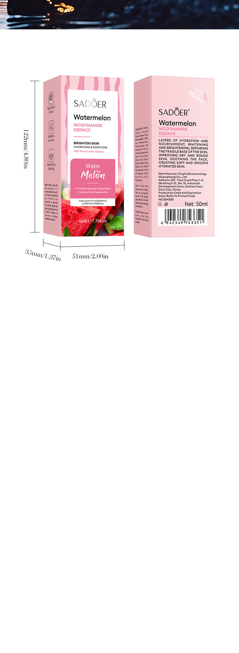 Watermelon Niacinamide Skin Rejuvenation Serum SADOER Moisturizing and Nourishing Essence Liquid Cross-Border Wholesale