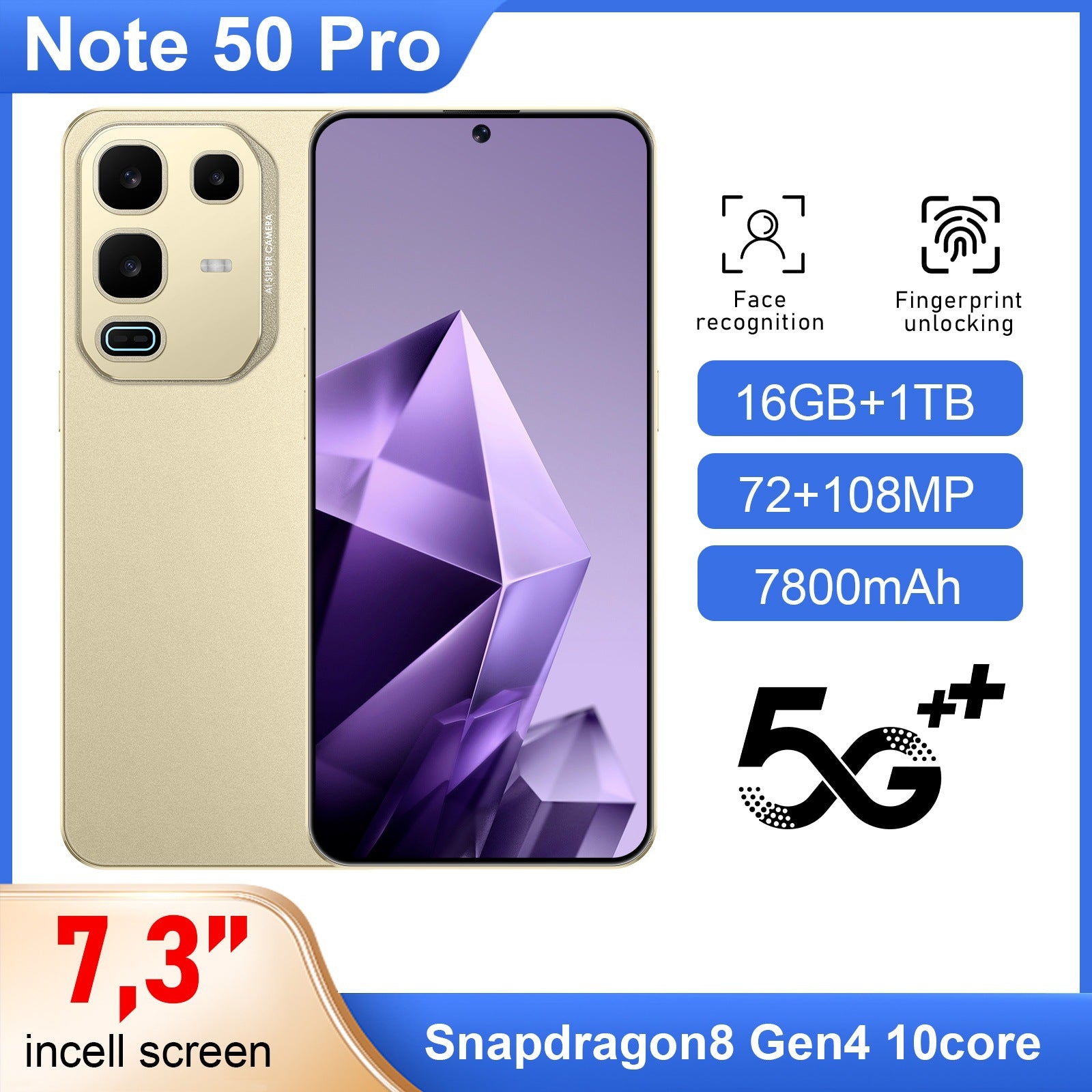 Bestselling Mobile Phone Note 50 Pro Android Phone7.3Large Screen16+1T Smartphone compatible