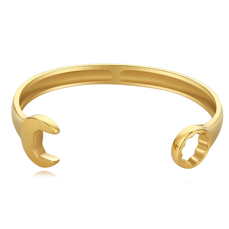Fashion Trend Men's Stainless Steel Wrench Open Bracelet Electroplated gold Personalized Titanium Steel Jewelry Wholesale
