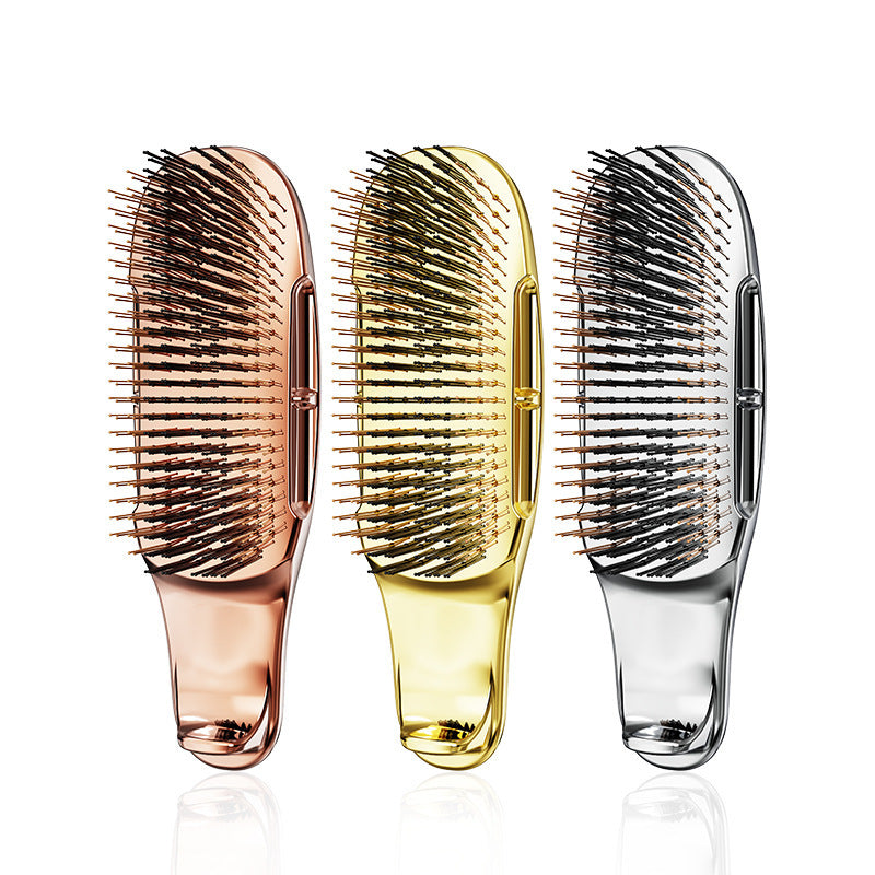 Cross-Border Electroplated Handle Comb Head Meridian Massage Comb Scalp Cleaning Dry and Wet Dual-Use Portable Styling Hair Comb