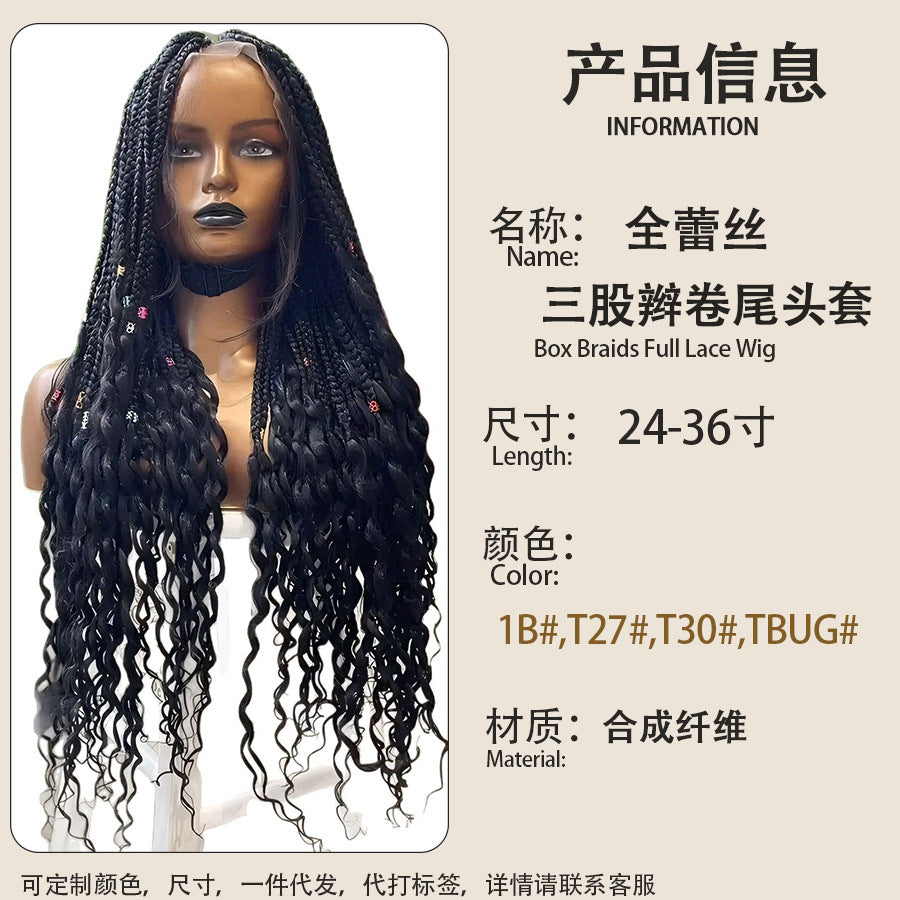 European and American Cross-Border Full Lace Three-Strand Braid Wig Synthetic Fiber Machine-Made Wig for Women Long Curly Hair