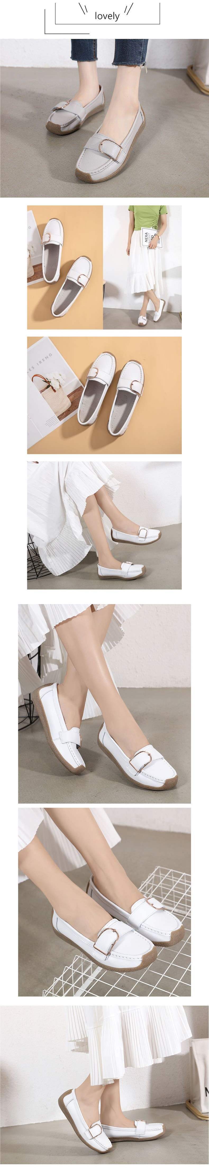 Women's Shoes Flat Soft Sole Loafers Women's Mid-Heel Soft Leather Nurse Shoes Rubber Sole Fashion Versatile Mom Shoes