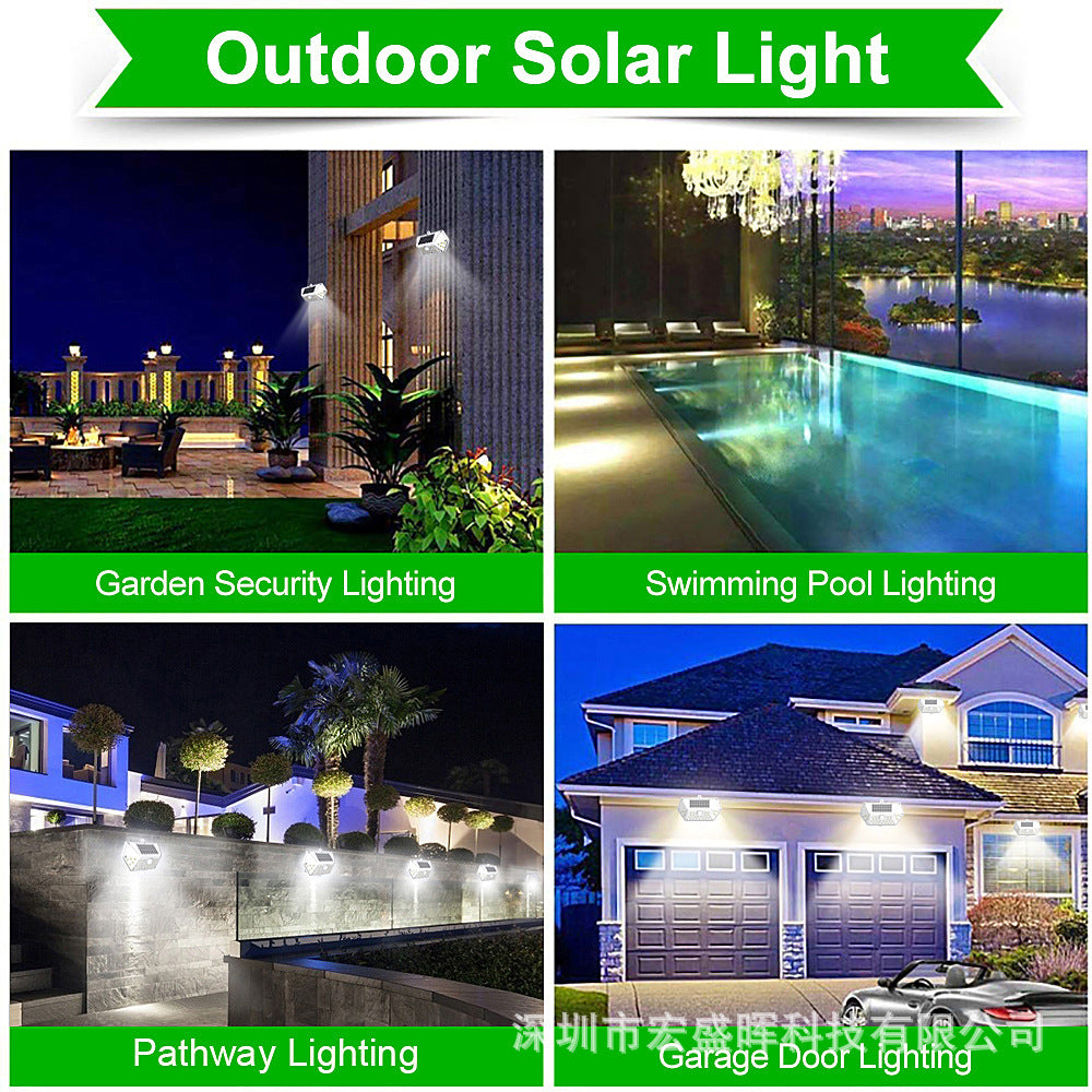 New model specifically designed for outdoor garden lights100LED Solar rechargeable wall light with four-sided illumination and motion sensor