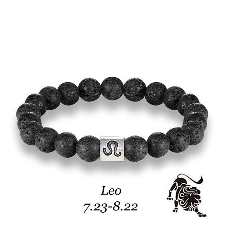 Twelve Constellations Bracelet Men's Natural Volcanic Stone8mm Beaded Capricorn Scorpio Pisces Friendship Zodiac Bracelet