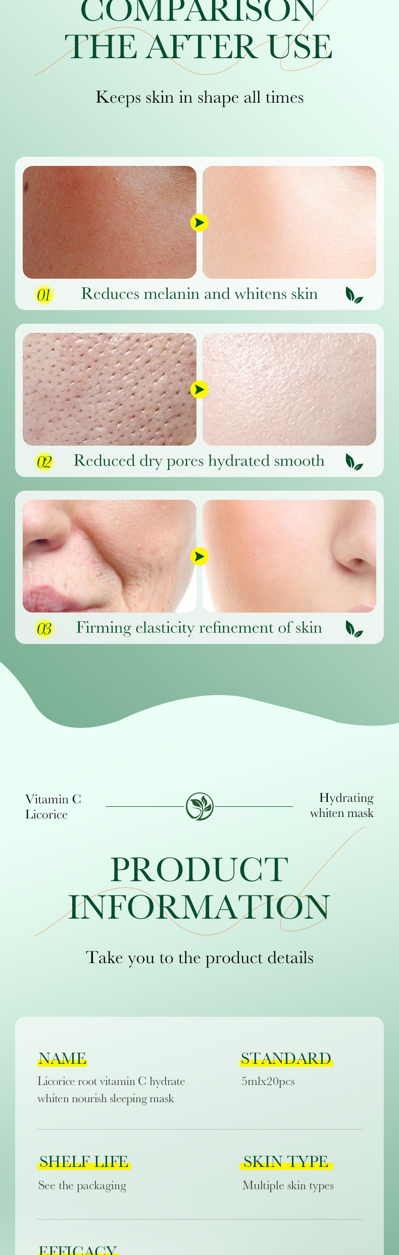 All English Good Night Cooling Mask SADOER Vitamin C Aloe Vera Sleeping Mask No-Rinse  Foreign Trade Live Wholesale