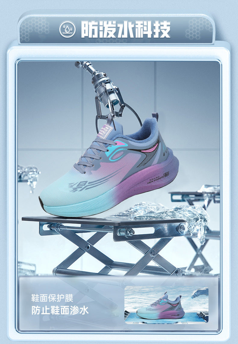 2025Winter New Leather Waterproof Couple Sports Shoes Popcorn Carbon Plate Fleece Lined Thickened Soft Sole Running Shoes