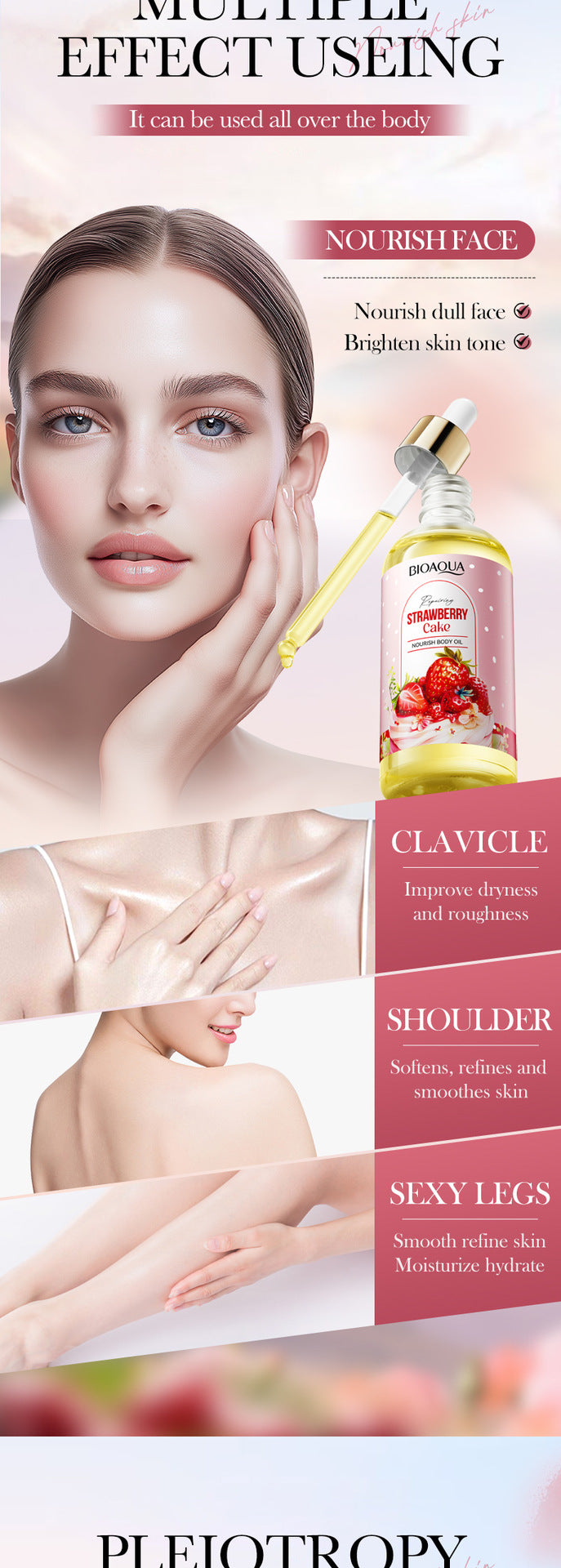 Full English Strawberry Cake Nourishing Body Oil BIOAOUA Moisturizing skin essence  foreign trade wholesale