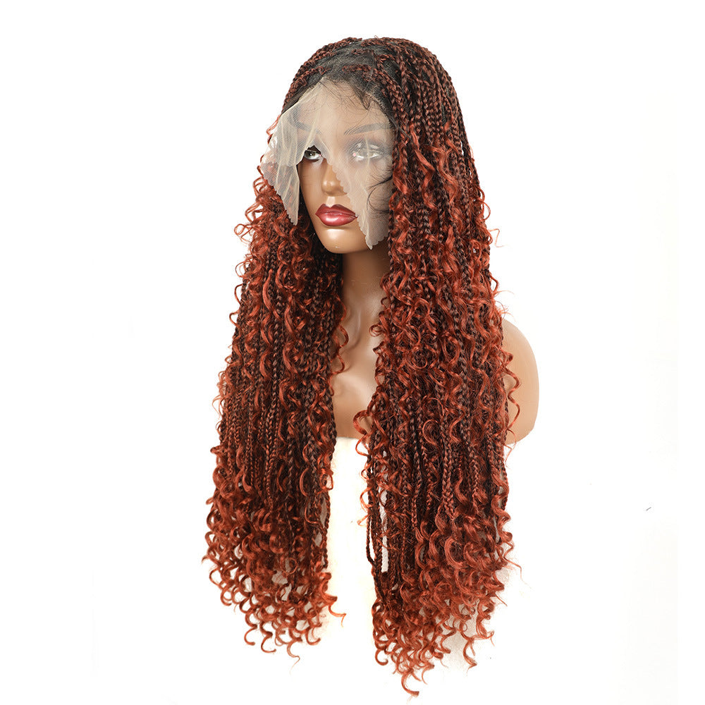European and American Cross-Border Wig for Women, Full Lace Three-Strand Braid, Straight and Curly Synthetic Hair Wig braided wig