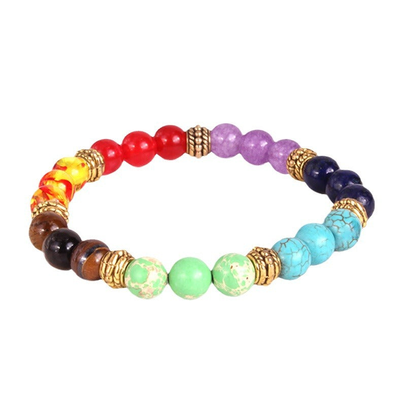 Natural Stone Colorful Bracelet for Women8mm Bead Yoga Wheel Spacer Bracelet Blue Pine Tiger Eye Elastic Beaded Bracelet