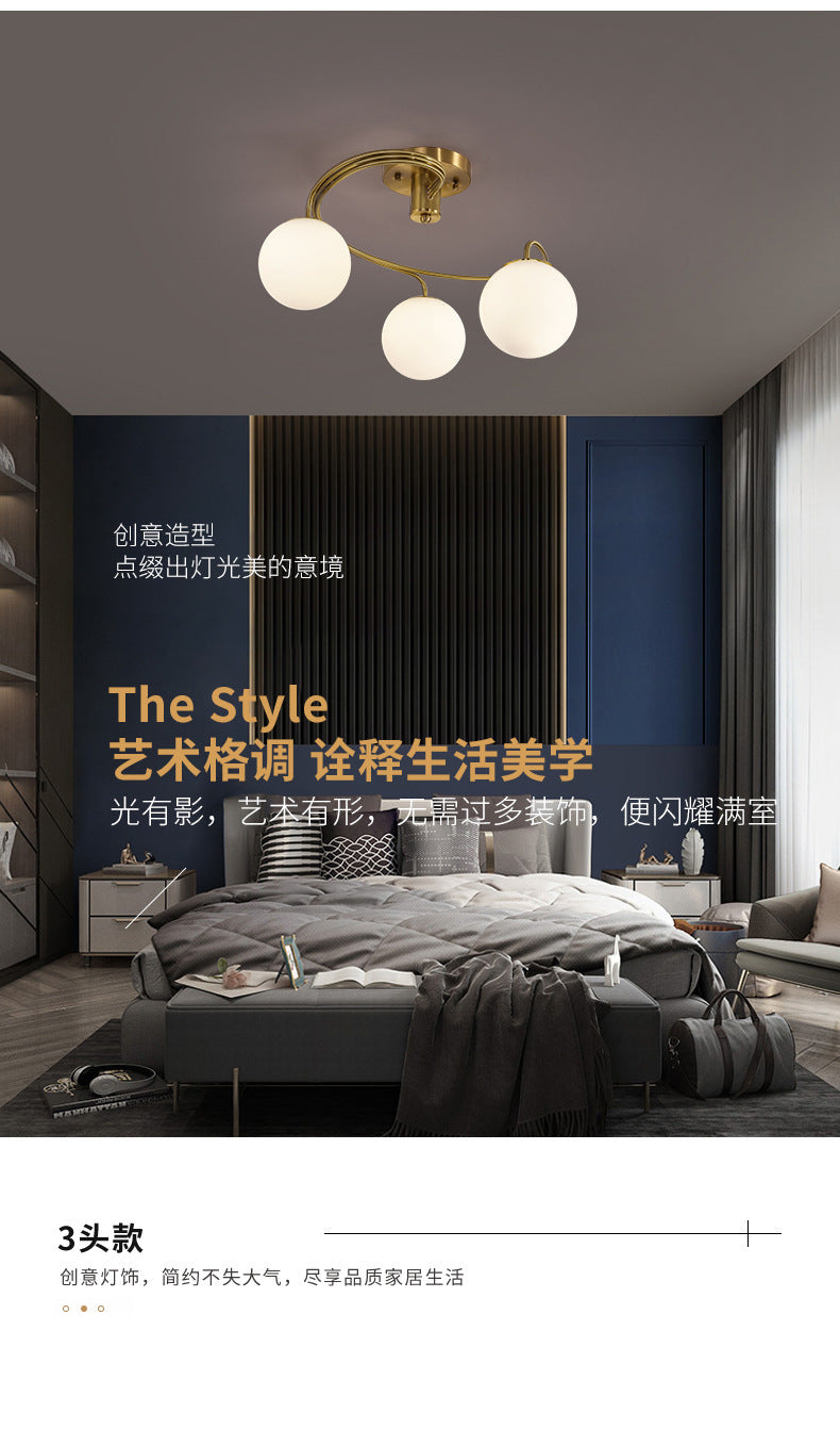 All-Copper Ceiling Light Nordic Creative Lighting Living Room Light Master Bedroom Ceiling Light Post-Modern Minimalist Dining Room Light