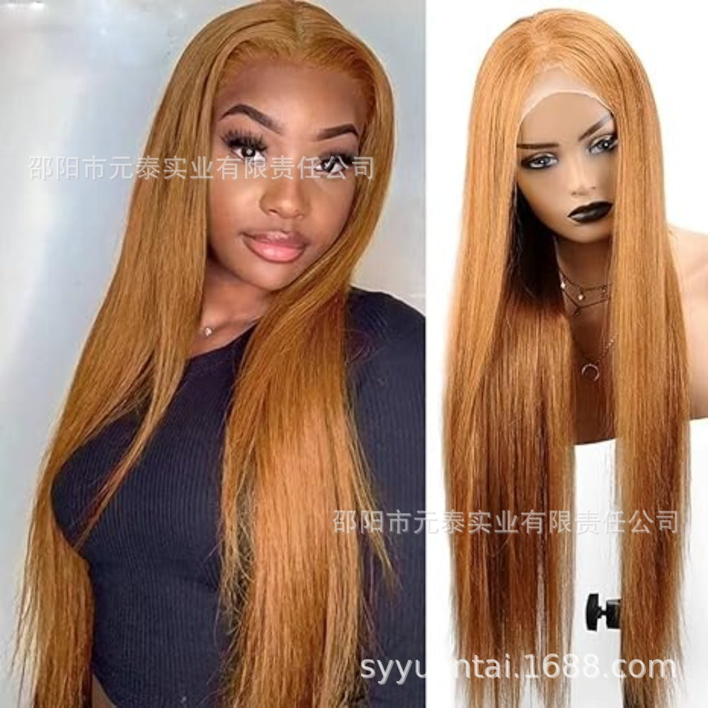 Wig for European and American Women, Middle Part, Long Straight Hair, Front Lace, Synthetic Fiber13*4*1T Headband wigs High Temperature Fiber Wig