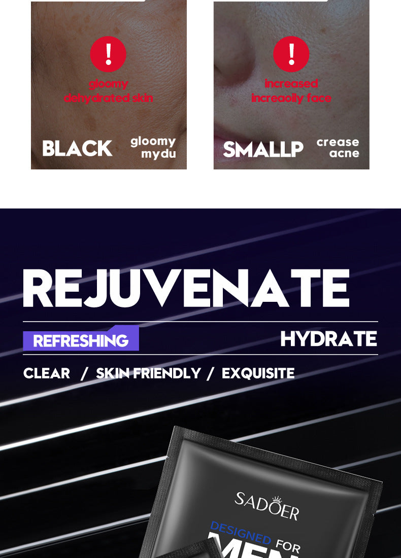 Full English Men's Face Mask25g SADOER Cool and Refreshing Men's Hydrating Mask Stickers  Wholesale