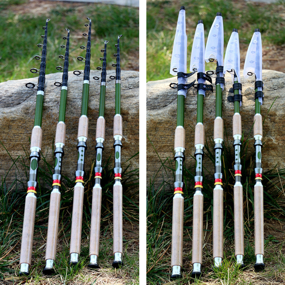 A Long Casting Telescopic Lure Rod with Long Wooden Handle, Sea Rod, Rock Fishing Rod, Carbon Fiber Carp and Bass Rod MH Tune
