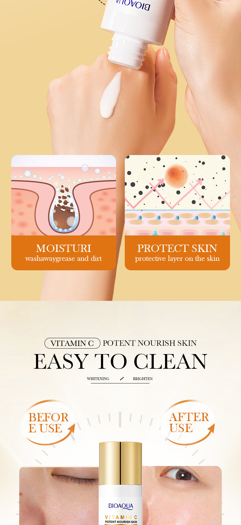 All English Vitamins C Whitening Skin Care Set BIOAOUA Cleansing and Moisturizing Five-Piece Set  Wholesale