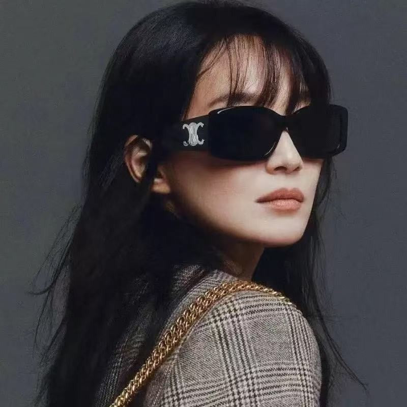 25New Spring Summer Arc de Triomphe Square Frame Face Slimming Sunglasses for Women Large Logo Wide Leg Sun Glasses UV Protection