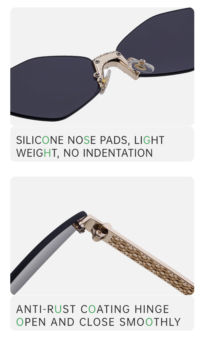 New Diamond Cut Edge Frameless Sunglasses for Women, Diamond-Studded Sunglasses, Sun Protection, Diamond-Shaped Frame Glasses for Women shades