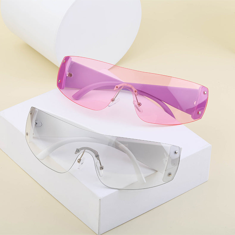 Women's trendy high-end windproof sunglasses Y2K Millennium Frameless Cycling Anti-UV Sunglasses Women's Wholesale