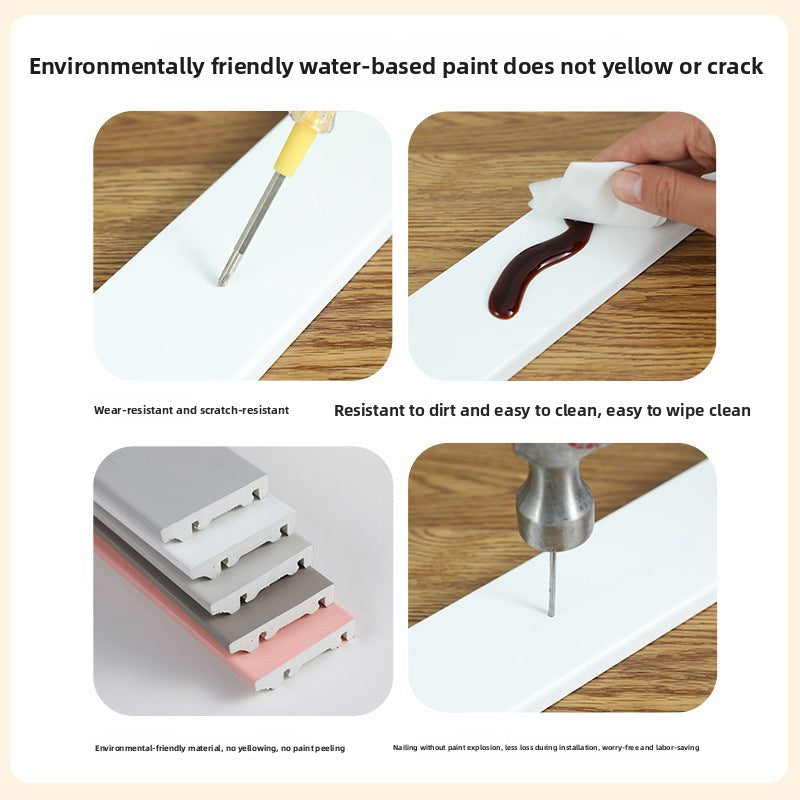 Cream-style stone-plastic baseboard, popular online pvc Snap-in high-polymer skirting board, ultra-narrow flat tile baseboard