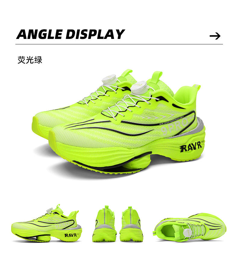 2025Autumn Winter New Breathable Double Mesh Knob Buckle Sports Shoes Couple High Elastic Popcorn Soft Bottom Carbon Plate Running Shoes