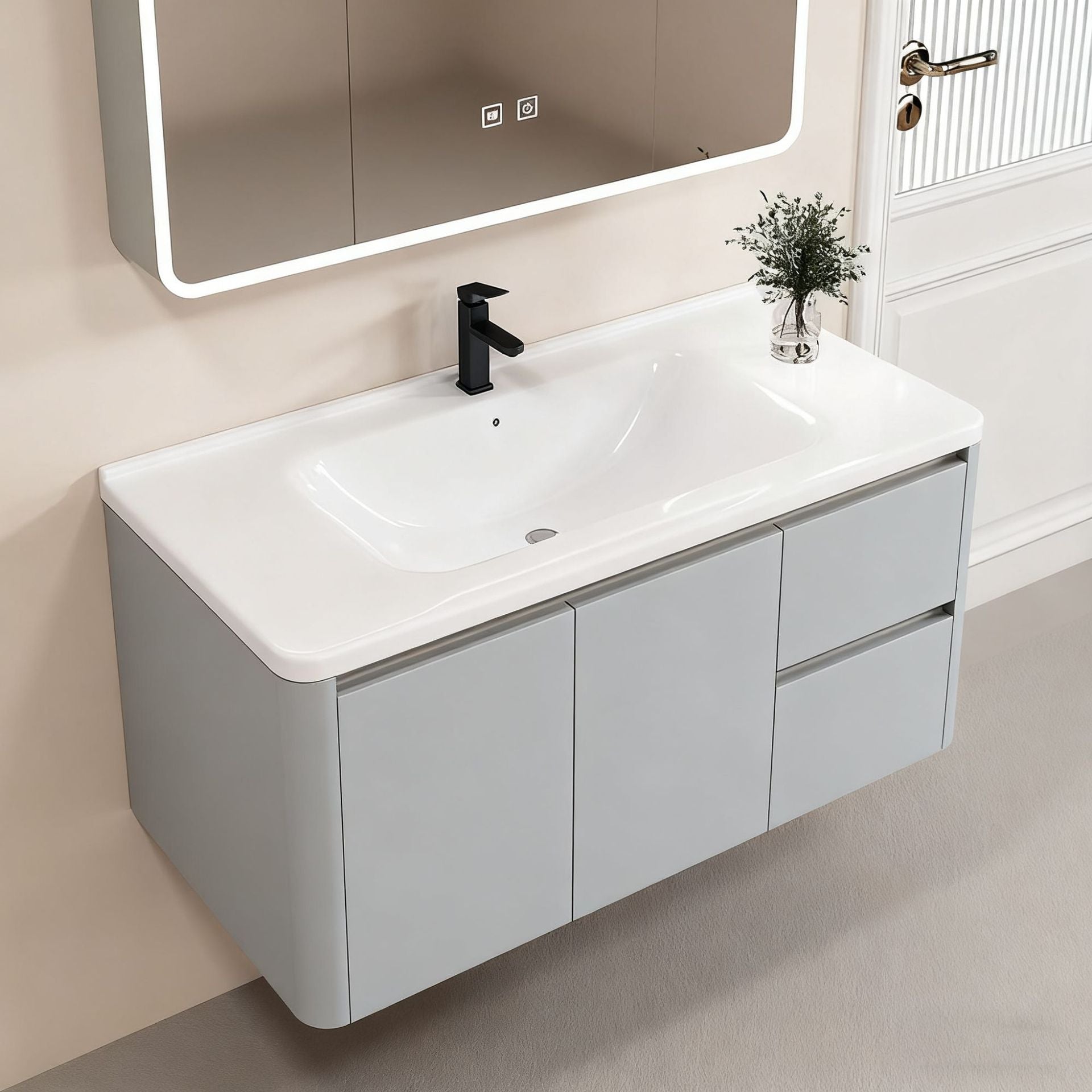 Cream Style Thickened Honeycomb Space Aluminum Bathroom Cabinet Combination Integrated Ceramic Basin Washbasin Manufacturer