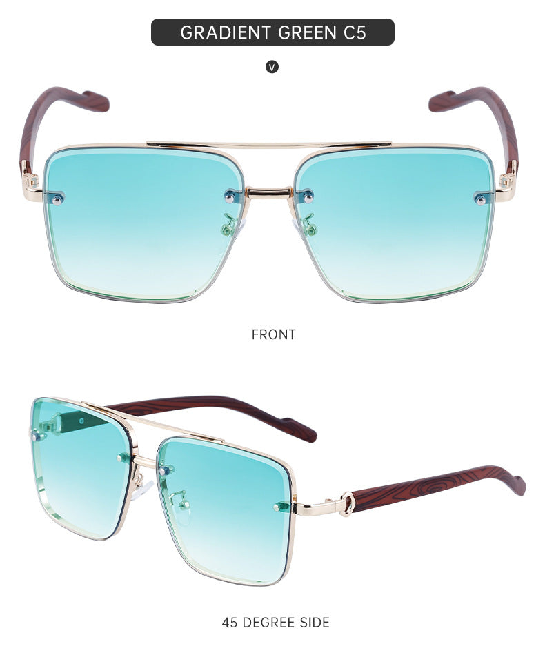 European and American Style Square Frame Cut Edge Sunglasses for Men with Imitation Wood Grain Temples, Men's Trendy Wholesale sunglass
