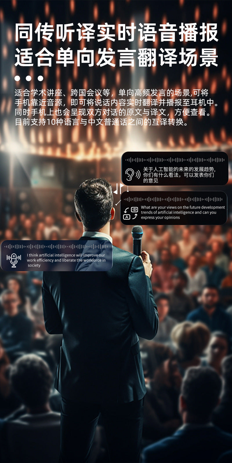 Factory Direct Sales Smart Glasses ai Translation Conference Simultaneous Interpretation Bluetooth Audio Lightweight and Comfortable Wearable Device